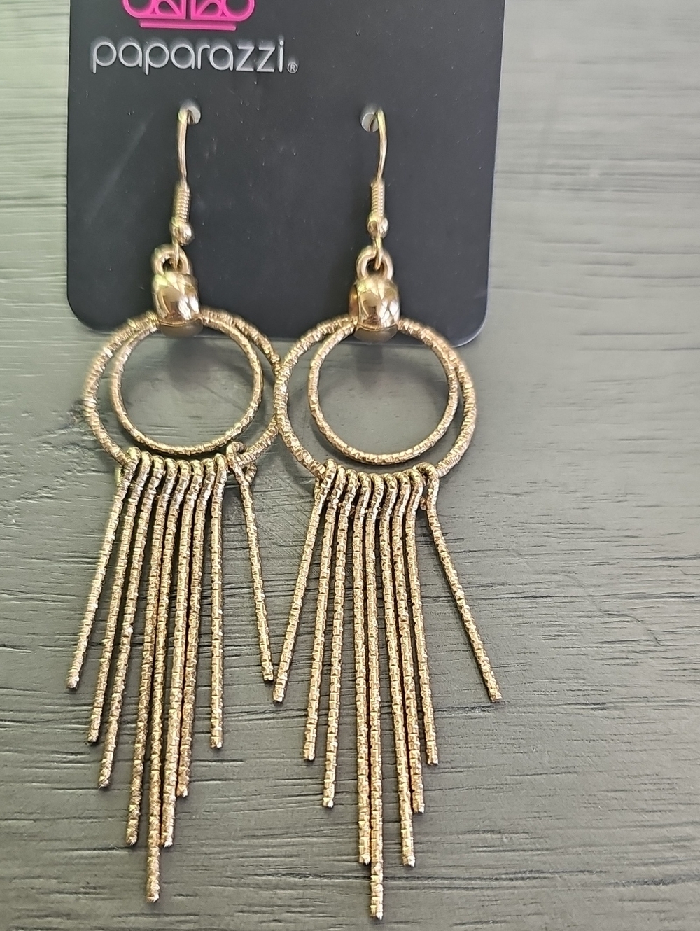 paparazzi Gold Textured Hoop Fringe Earrings